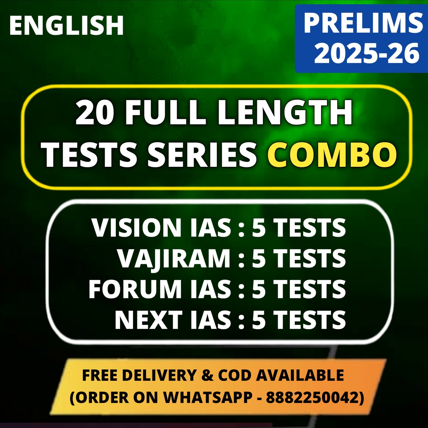 UPSC 20 Full Length Test Combo in English (5 Vision + 5 Vajiram + 5 Forum + 5 Next)