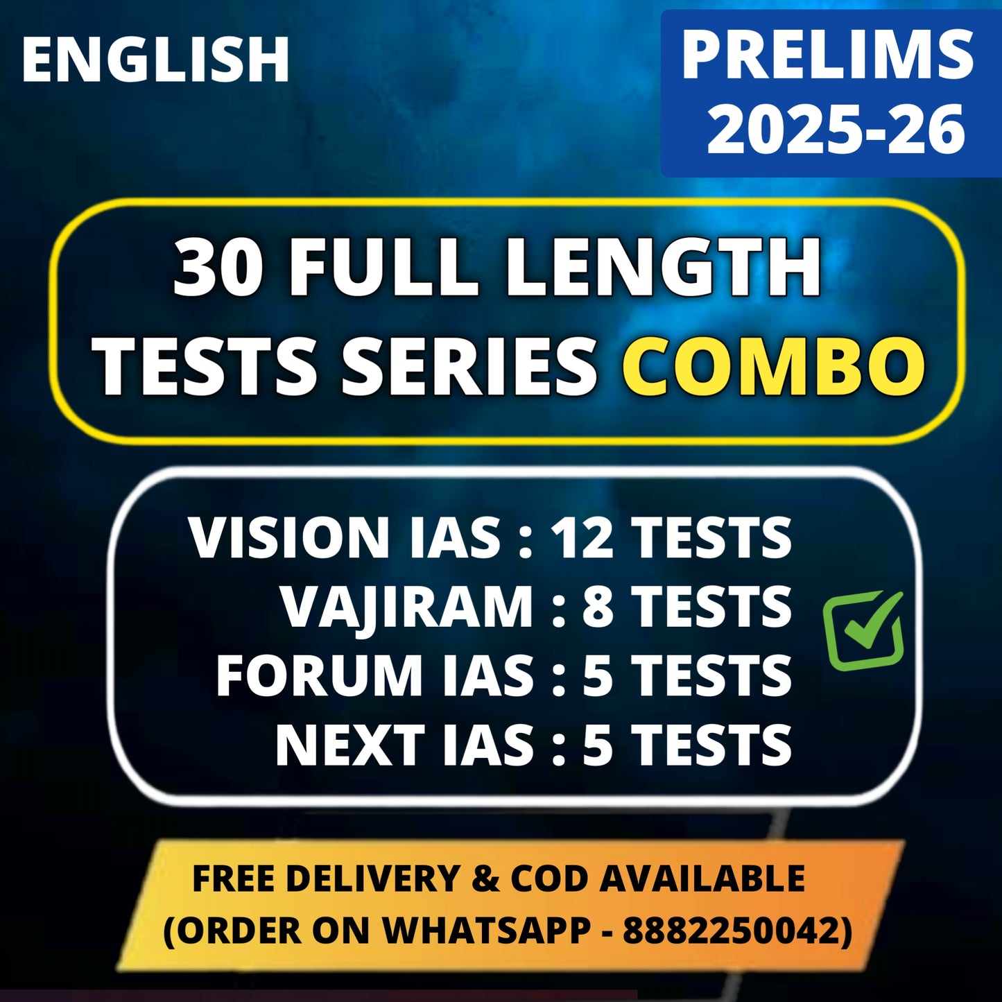 UPSC 30 Full Length Test Combo in English (12 Vision + 8 Vajiram + 5 Forum + 5 Next)