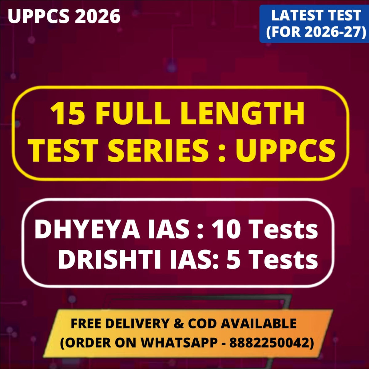 UPPCS 15 Full Length Test Series 2026 (Combo) | 10 Dhyeya + 5 Drishti | UPPCS Test Series 2026