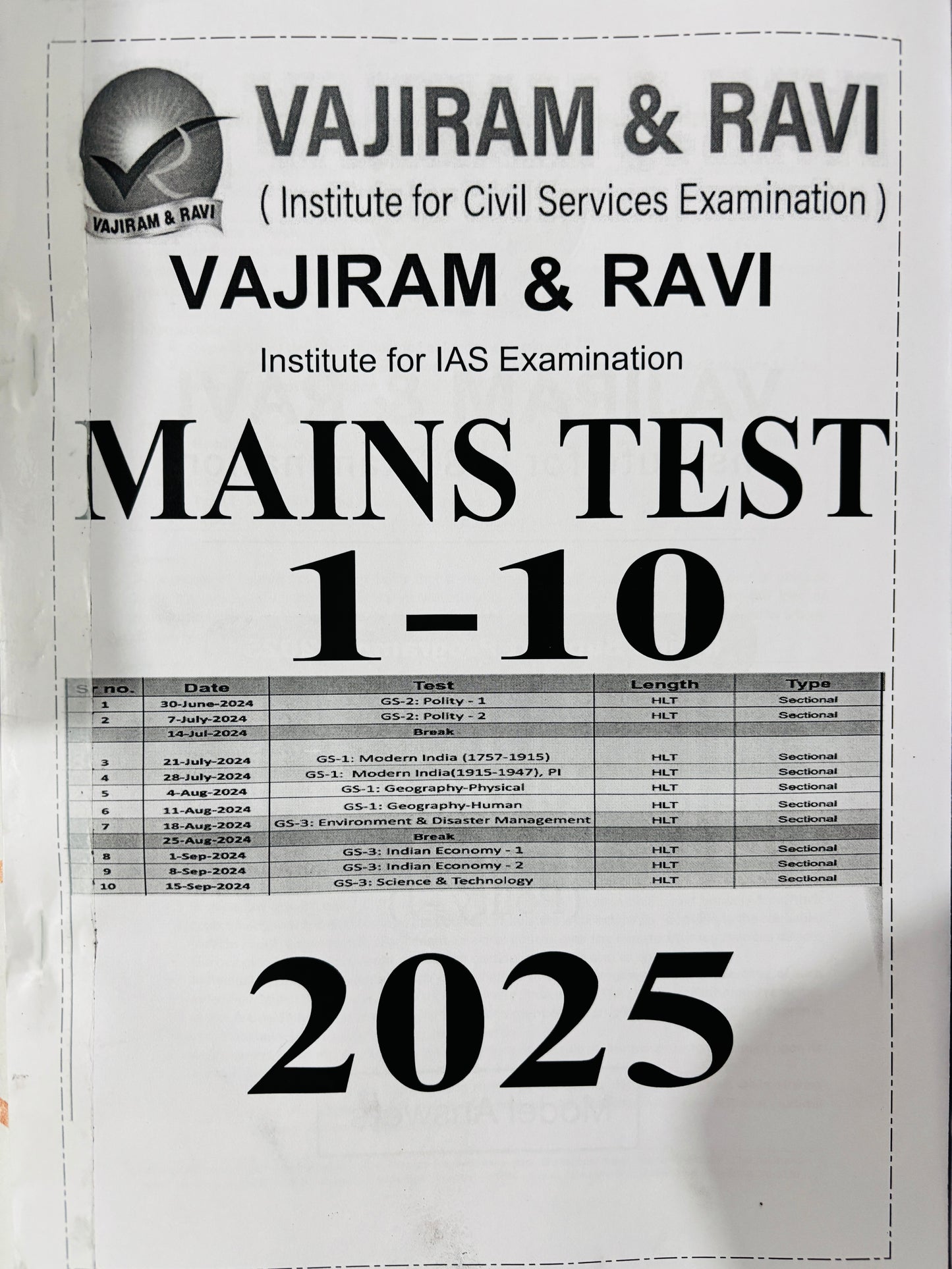 Vajiram & Ravi Mains Test Series in English (20 Tests)