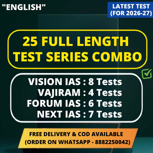 25 Full Length Test For UPSC Prelims 2026 (English)| (8 Vision, 4 Vajiram, 6 Forum, 7 Next)| UPSC Test Series 2026