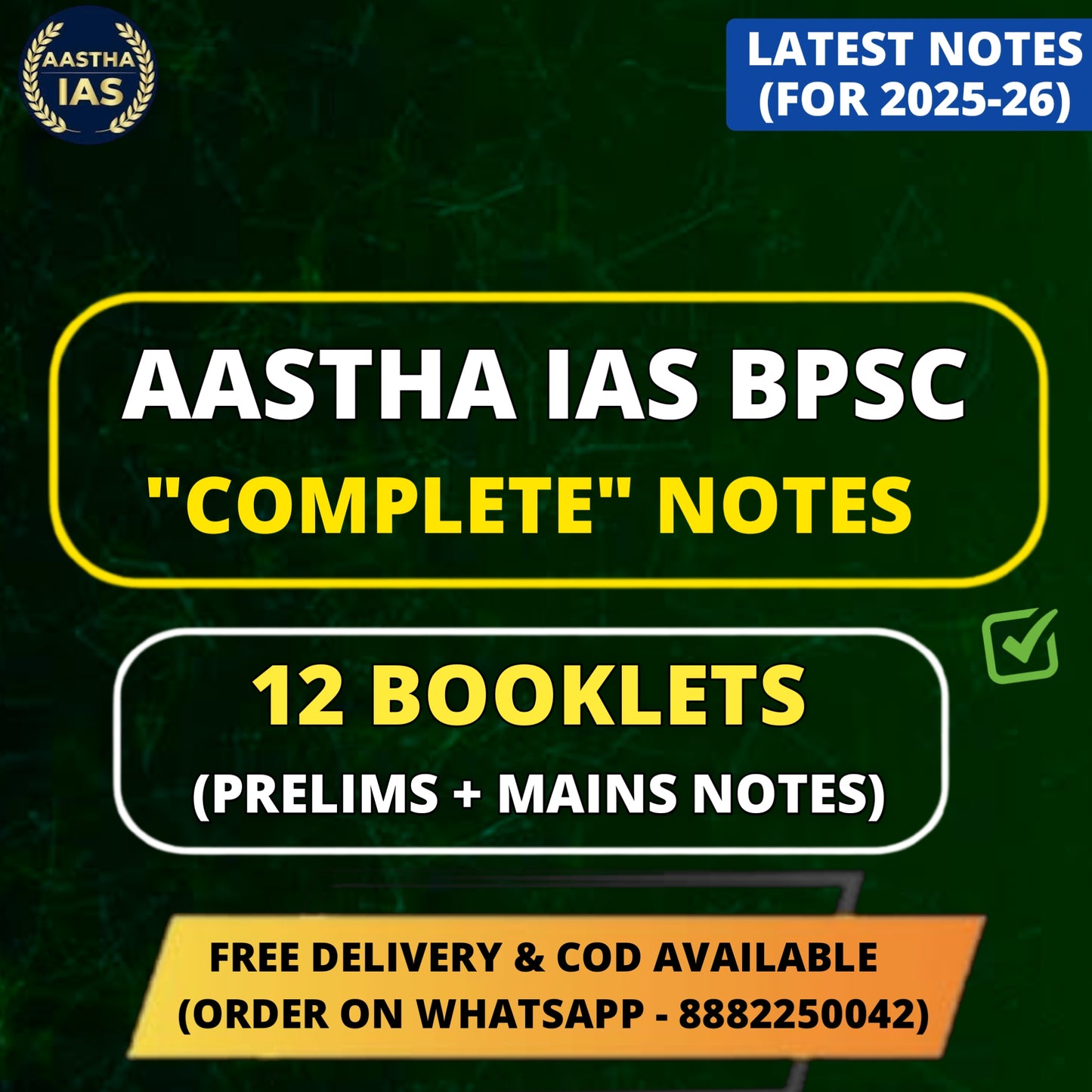 Aastha IAS BPSC Prelims + Mains Notes (English) | 12 Booklets
