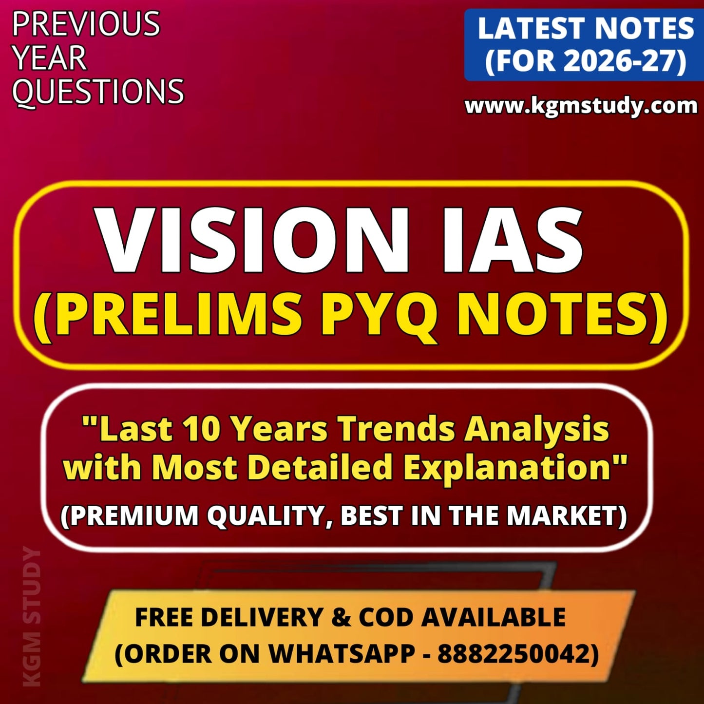 Vision IAS Prelims PYQ Notes for UPSC 2027-28 (8 Booklets) –  UPSC Last 10 Years Previous Year Questions (English)