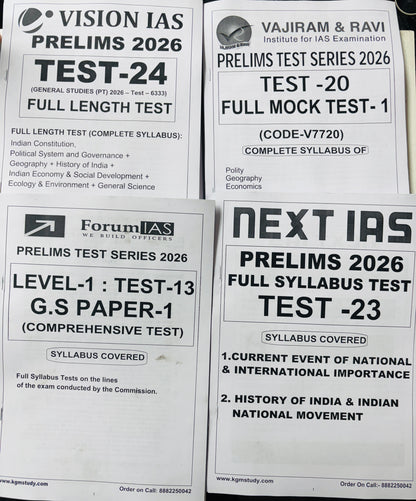 30 Full Length Test For UPSC Prelims 2026 (English)| (12 Vision, 8 Vajiram, 8 Forum, 2 Next)| UPSC Test Series 2026