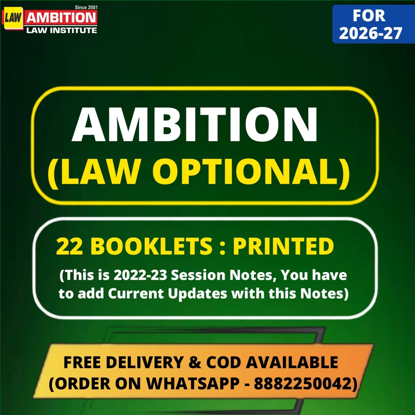 Ambition Law Optional Notes (Printed) | Best Law Optional Notes for UPSC | 20 Booklets - English