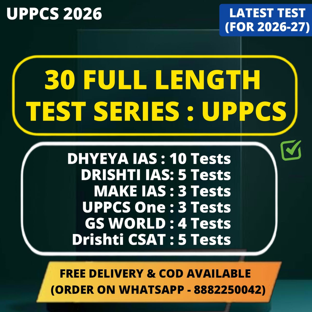 UPPCS 30 Full Length Test Series 2026 (Combo) | 10 Dhyeya, 5 Drishti, 3 Make, 3 UPPCS One, 4 GS World, 5 CSAT